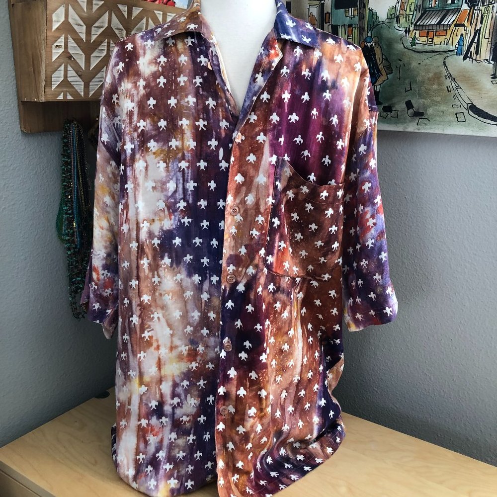 KENAR Western Shirt Men’s size M Purple Red Star Short Sleeve Button Front